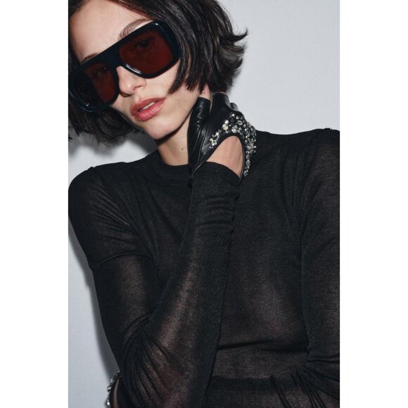 ZARA JEWELLED LEATHER MITTENS - Picture 2 of 4